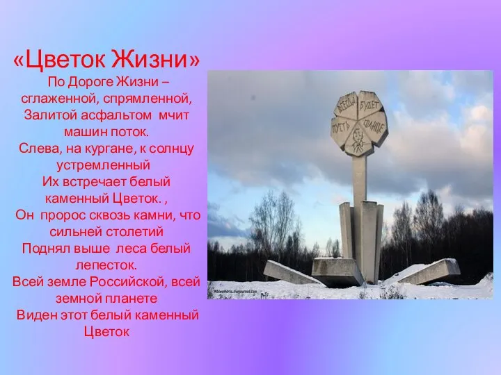 «Цветок Жизни» По Дороге Жизни – сглаженной, спрямленной, Залитой асфальтом