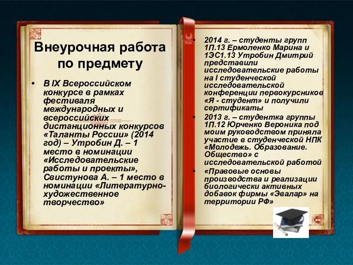 Внеурочная работа по предмету В IX Всероссийском конкурсе в рамках