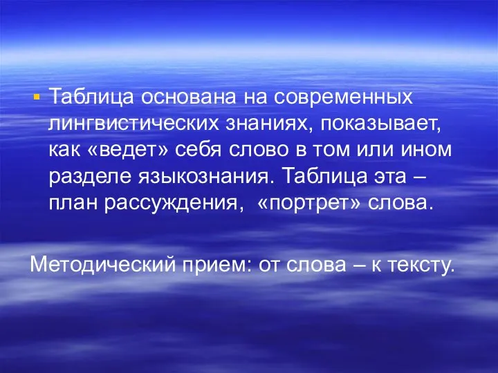 Таблица основана на современных лингвистических знаниях, показывает, как «ведет» себя