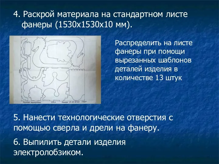 4. Раскрой материала на стандартном листе фанеры (1530x1530x10 мм). Распределить