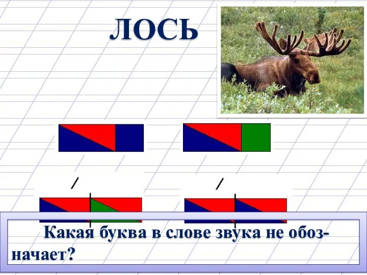 ЛОСЬ Какая буква в слове звука не обоз-начает? Ь