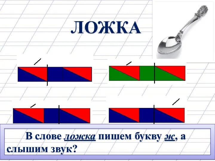 ЛОЖКА В слове ложка пишем букву ж, а слышим звук? [ Ш ]