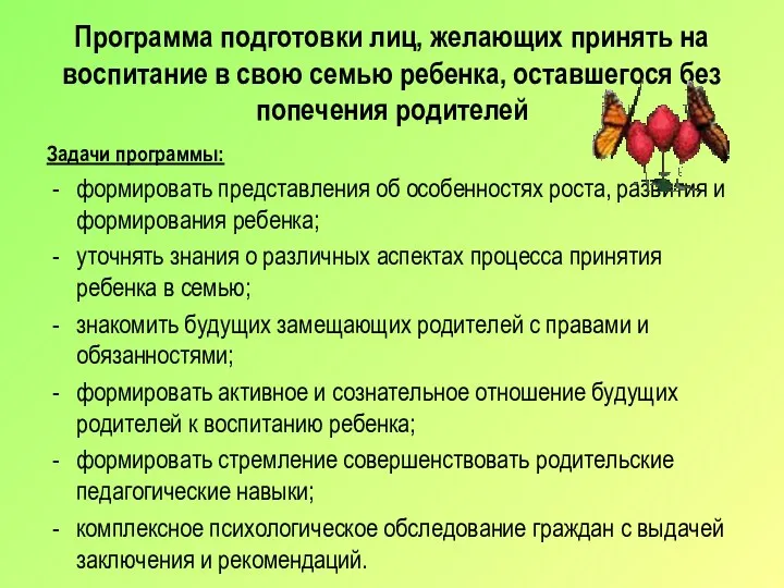 Программа подготовки лиц, желающих принять на воспитание в свою семью