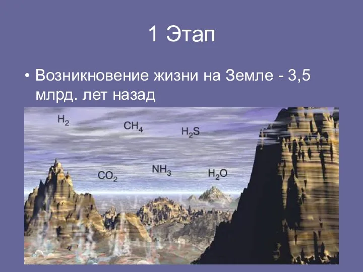 1 Этап Возникновение жизни на Земле - 3,5 млрд. лет назад