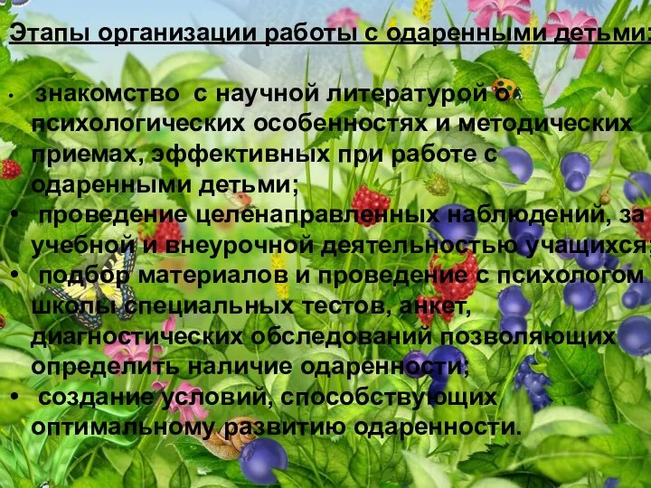 Этапы организации работы с одаренными детьми: знакомство с научной литературой