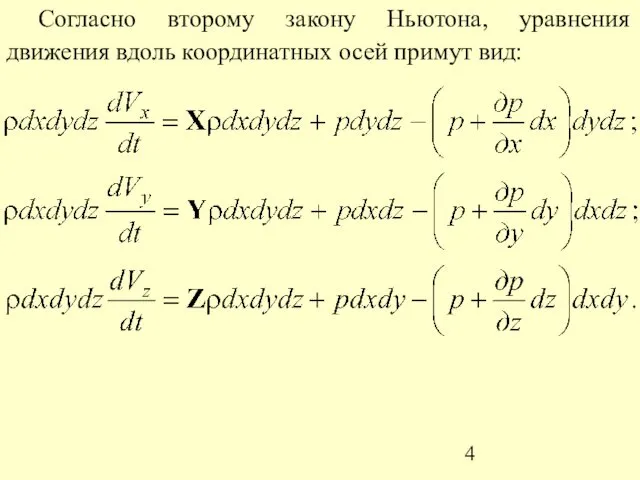 Согласно второму закону Ньютона, уравнения движения вдоль координатных осей примут вид: