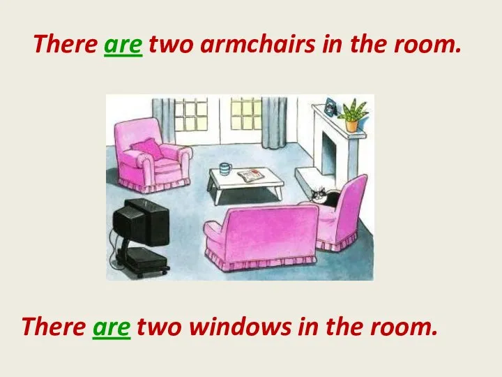 There are two armchairs in the room. There are two windows in the room.