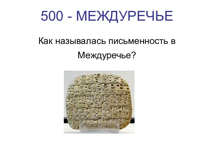 500 - МЕЖДУРЕЧЬЕ Как называлась письменность в Междуречье?