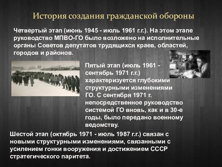 История создания гражданской обороны Четвертый этап (июнь 1945 - июль