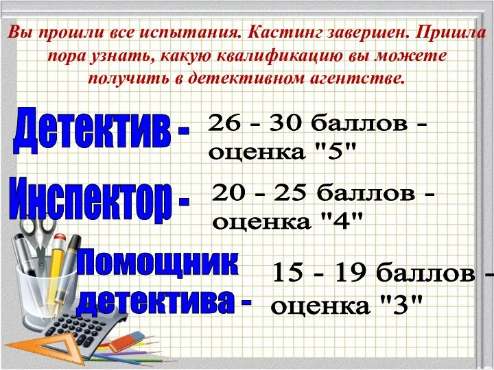 Вы прошли все испытания. Кастинг завершен. Пришла пора узнать, какую квалификацию вы можете