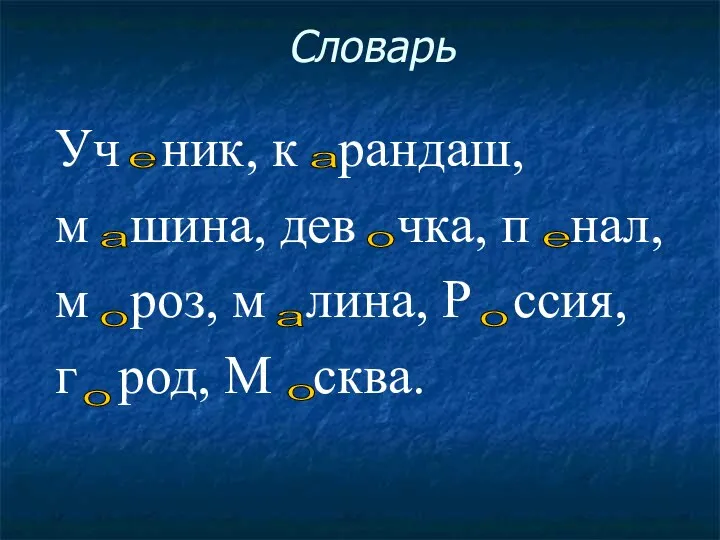 Словарь Уч ник, к рандаш, м шина, дев чка, п