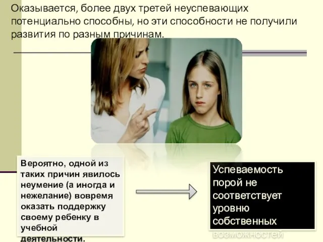 Оказывается, более двух третей неуспевающих потенциально способны, но эти способности