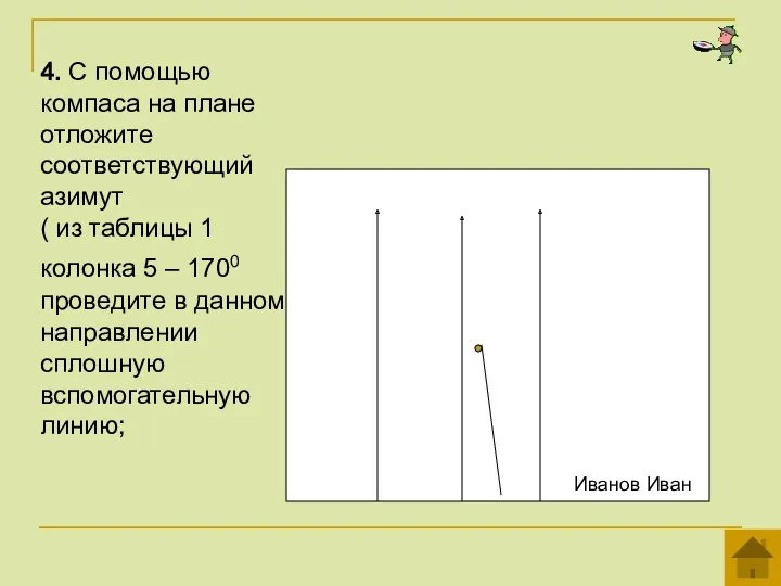 4. С помощью компаса на плане отложите соответствующий азимут (