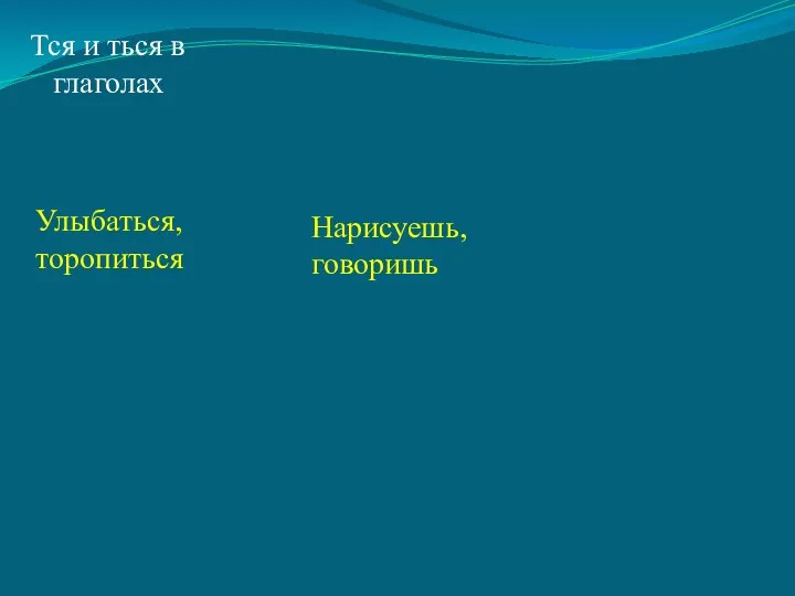 Тся и ться в глаголах Улыбаться, торопиться Нарисуешь, говоришь