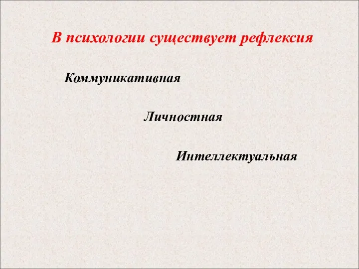 В психологии существует рефлексия Коммуникативная Личностная Интеллектуальная