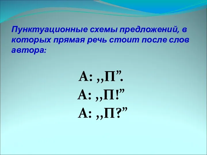 Пунктуационные схемы предложений, в которых прямая речь стоит после слов