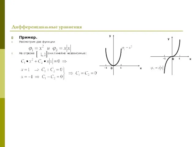 Дифференциальные уравнения Пример. Рассмотрим две функции На отрезке они линейно