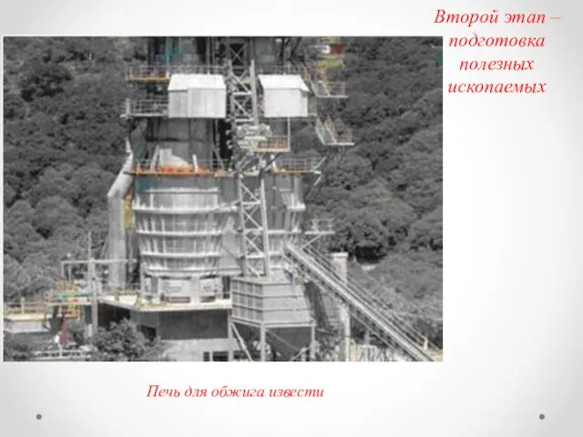 Второй этап – подготовка полезных ископаемых Печь для обжига извести