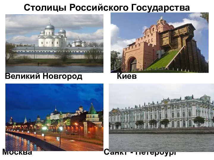 Столицы Российского Государства Великий Новгород Киев Москва Санкт - Петербург
