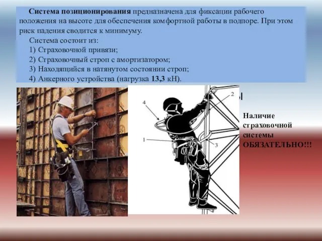 Система позиционирования предназначена для фиксации рабочего положения на высоте для