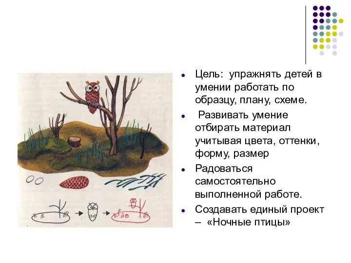 Цель: упражнять детей в умении работать по образцу, плану, схеме.