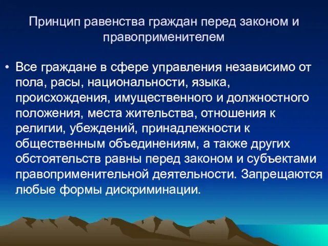 Принцип равенства граждан перед законом и правоприменителем Все граждане в