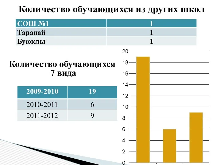 Количество обучающихся из других школ Количество обучающихся 7 вида