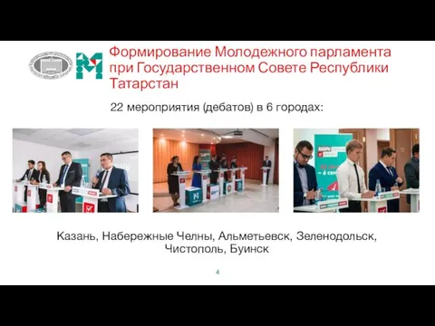 22 мероприятия (дебатов) в 6 городах: Казань, Набережные Челны, Альметьевск,