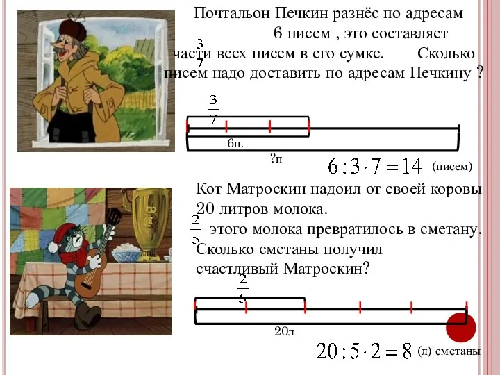 Почтальон Печкин разнёс по адресам 6 писем , это составляет части всех писем