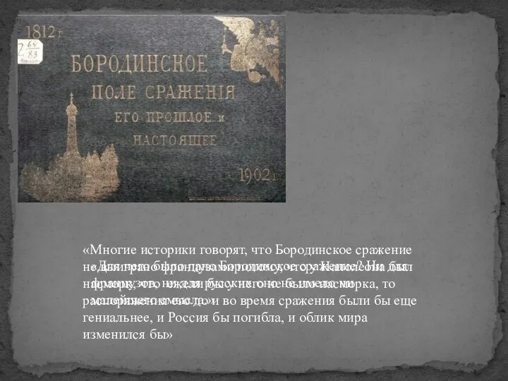 «Многие историки говорят, что Бородинское сражение не выиграно французами потому,