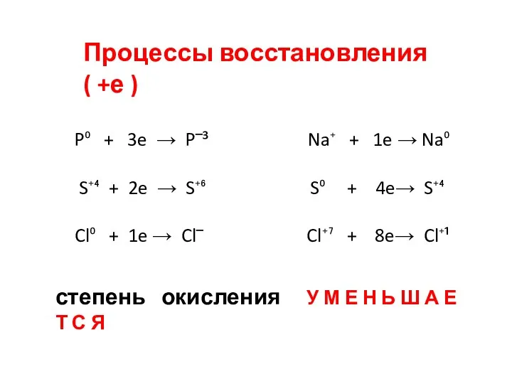 P⁰ + 3e → P‾³ Na⁺ + 1e → Na⁰