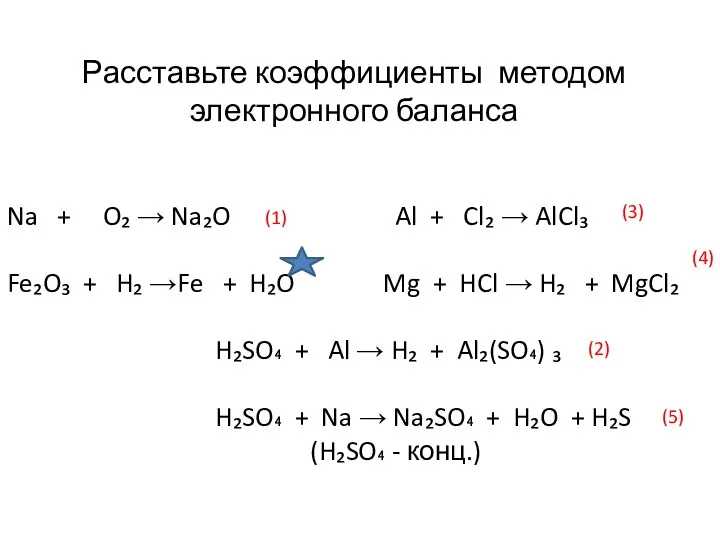 Na + O₂ → Na₂O Al + Cl₂ → AlCl₃