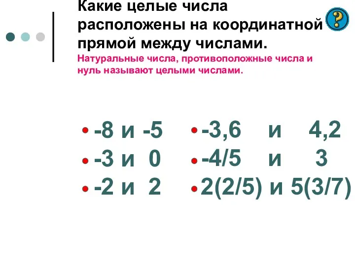 Какие целые числа расположены на координатной прямой между числами. Натуральные числа, противоположные числа