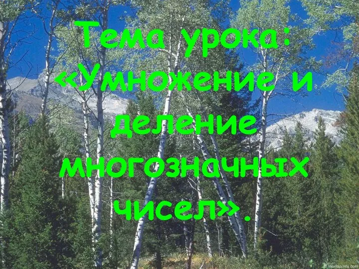 Тема урока: «Умножение и деление многозначных чисел».