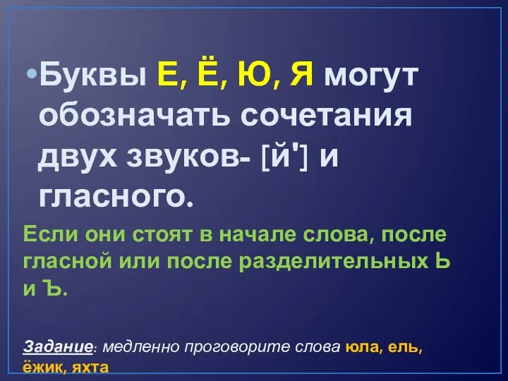 Буквы Е, Ё, Ю, Я могут обозначать сочетания двух звуков-