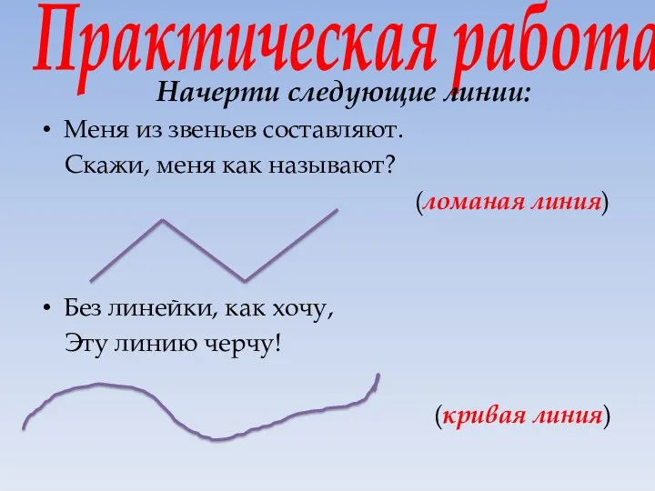 Практическая работа Начерти следующие линии: Меня из звеньев составляют. Скажи,