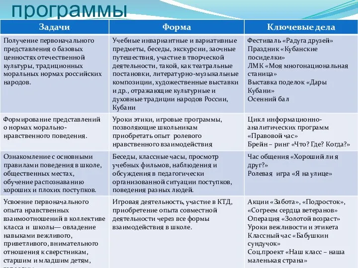 Формы реализации программы