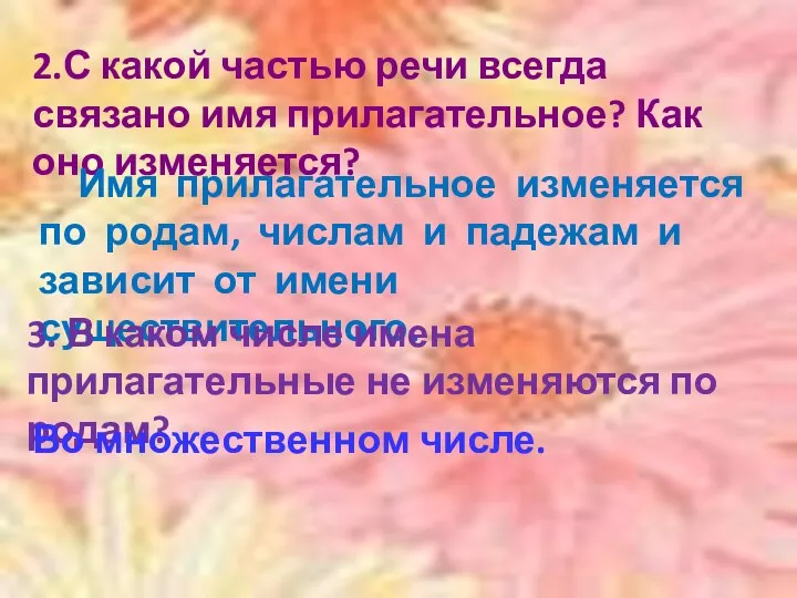 2.С какой частью речи всегда связано имя прилагательное? Как оно изменяется? Имя прилагательное