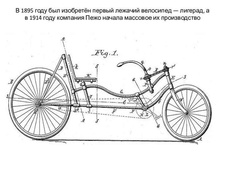 В 1895 году был изобретён первый лежачий велосипед — лигерад,