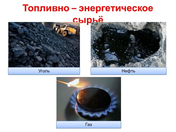 Топливно – энергетическое сырьё Уголь Нефть Газ