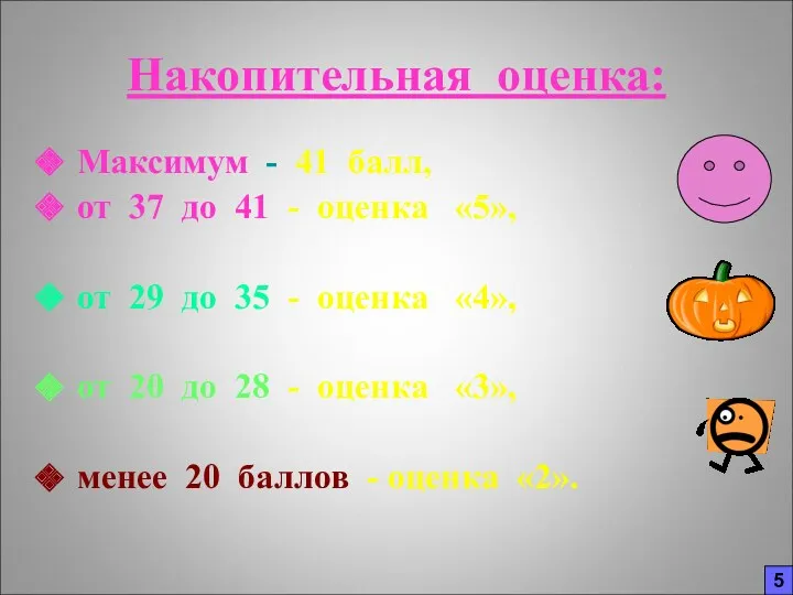 Накопительная оценка: Максимум - 41 балл, от 37 до 41