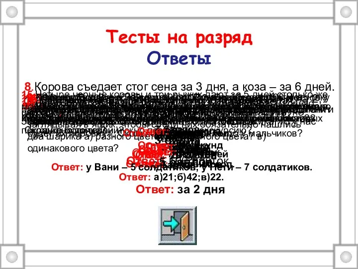 Тесты на разряд Ответы 1.Сыр стоит 80 руб./кг. Сколько стоит