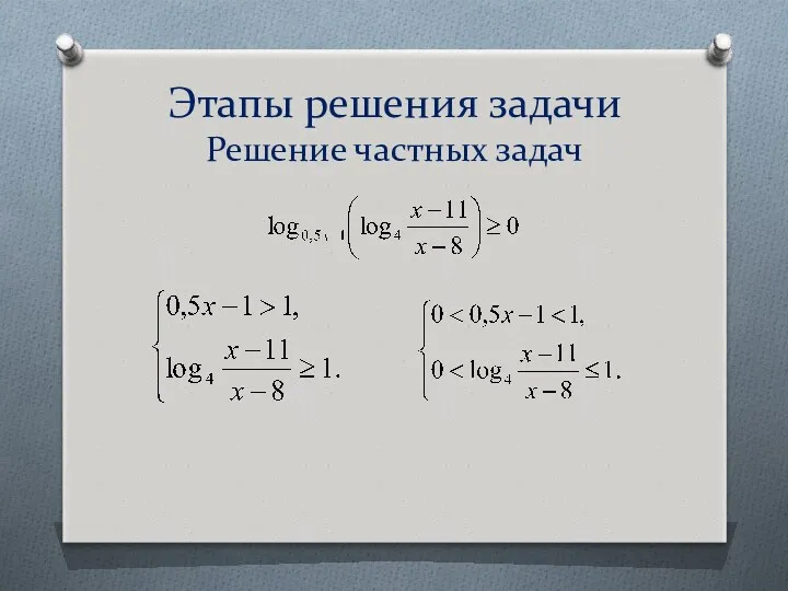 Этапы решения задачи Решение частных задач