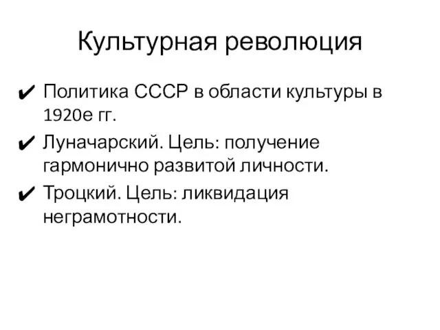 Культурная революция Политика СССР в области культуры в 1920е гг.