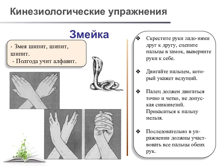 Скрестите руки ладо-нями друг к другу, сцепите пальцы в замок,