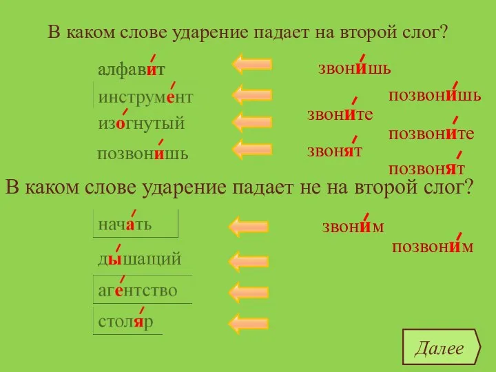 В каком слове ударение падает на второй слог? алфавит дышащий