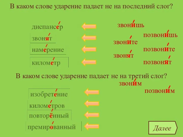 В каком слове ударение падает не на последний слог? диспансер