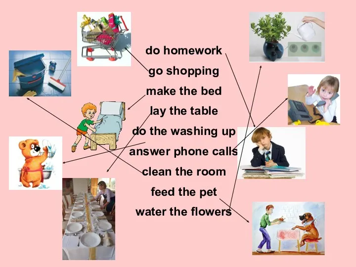 do homework go shopping make the bed lay the table do the washing