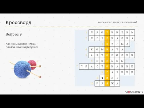 Кроссворд Какое слово является ключевым? Вопрос 9 Как называются нитки, показанные на рисунке?