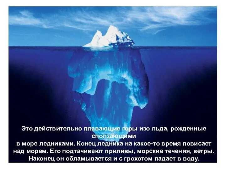 Это действительно плавающие горы изо льда, рожденные сползающими в море